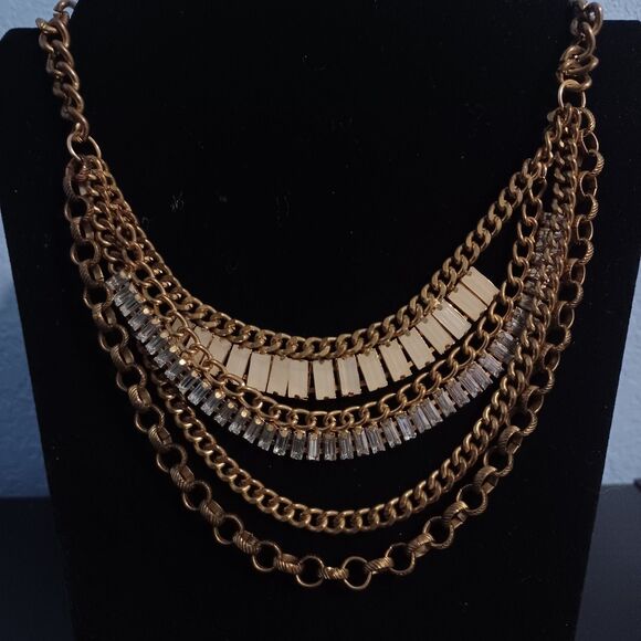 Source Unknown Jewelry - Multi-stranded Gold-Toned & Rhinestone Statement Necklace, 20"